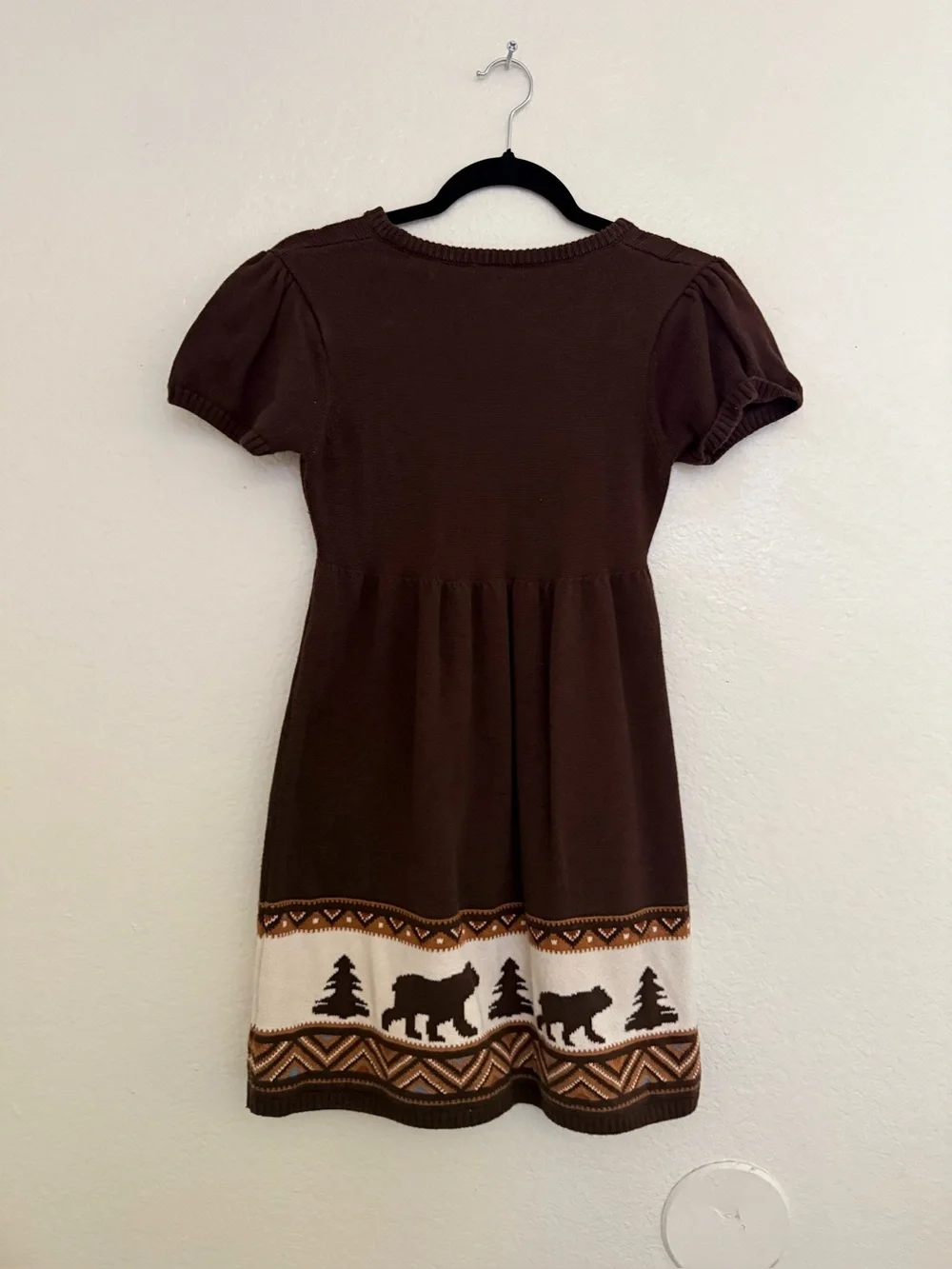 Girls Intarsia Bear Sweater Dress - Montana Mountain - Brown.  Size 12